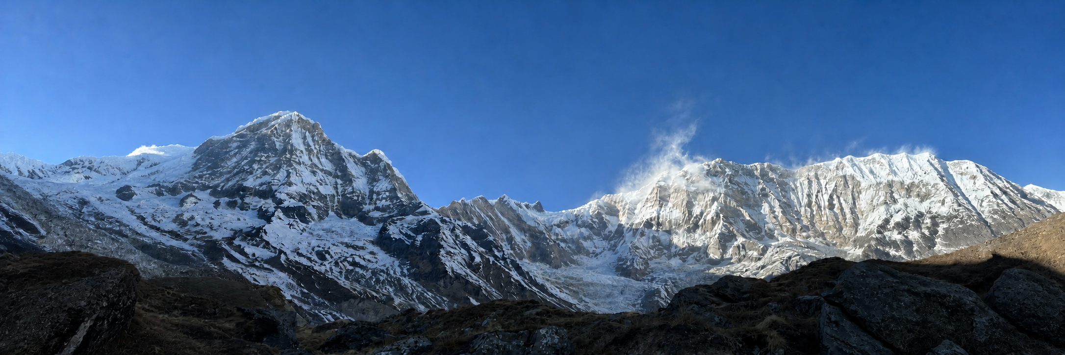 A panoramic view of the Annapurna mountain range